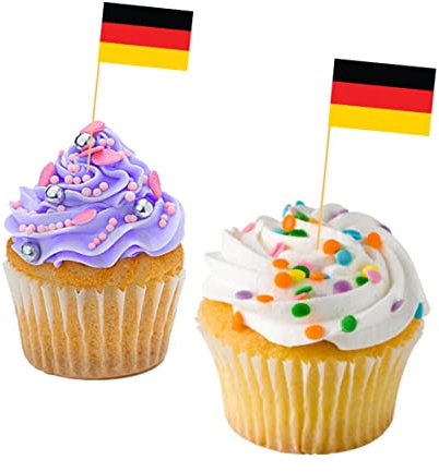 100 Stück Lebensmittel Flaggen Zahnstocher, Deutschland Flaggen Kuchen Toppers Mini Obst Cocktail Stick Flagge Zahnstocher Flaggen für Party Lebensmittel Käse Label Party Supplies Pub BBQ Dekor