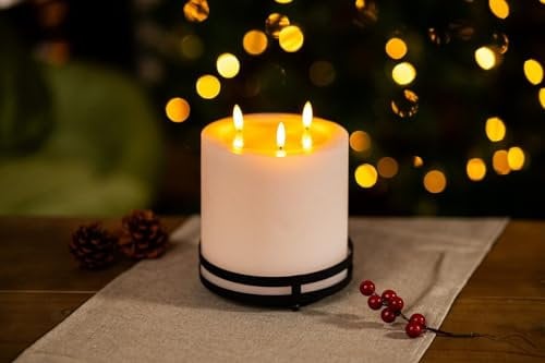 Marco Paul 3 LED Pillar Candles Battery Operated on Black Stand Electric Candles Home Decor Home Accessories Flameless Candle Lighting Battery Tea Lights LED Tea Lights Battery Operated