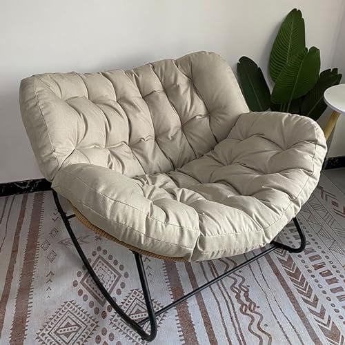 Schaukelstuhl für die Terrasse im Freien, bequemes Lesestuhl-Set für den Innenbereich mit übergroßem Kissen, übergroßer Korbstuhl mit gepolstertem Kissen, Schaukelstuhl im Freien ( Color : Beige )