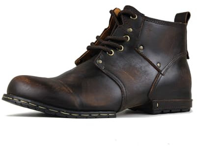 COWSDELLA Retro Chukka Stiefel für Männer Schnürstiefel Motorrad Casual Leder Kleid Vintage Stiefelette für Männer Mode 6015-2,Retro Dunkelbraun US8.5(EU41)