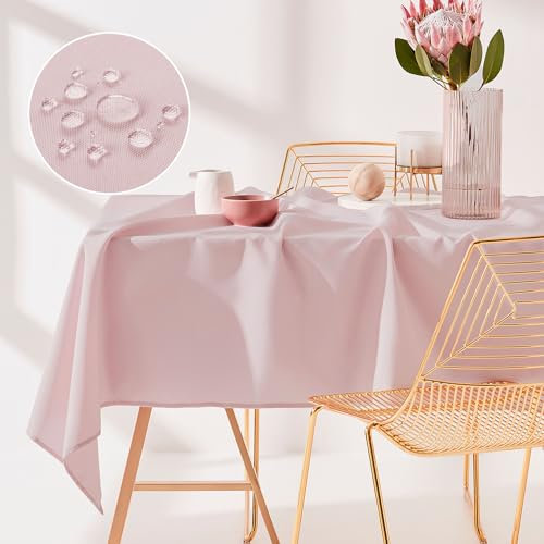 ROOM99 Aura Tischdecke 140 x 260 cm Tischtuch Tafeldecke Fleckschutz Abwaschbar Wasserabweisend Schmutzabweisend Polyester Rechteckig Bankett-Dekoration Ganzjährig Puderrosa