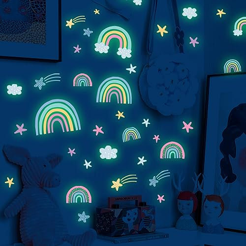 Arcobaleno Luminoso Adesivo Murali Arcobaleno Adesivi da Parete Arcobaleno Adesivo Luminoso Arcobaleno Decorazioni Pareti Cameretta Bimba, Stella Luminosi Decalcomanie per Asilo Nido Verde