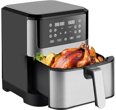 Heißluftfritteuse 8L 1700W XXL Friteuse Heissluftfriteuse, Fritteuse Heissluft mit 10 Programmen, Ohne Fett Airfryer mit Digitalem LED-Touchscreen, Antihaftbeschichtung, Schwarz