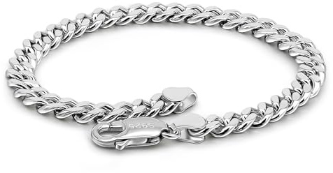 Dankadi Bracelet Homme Cubain en Argent 925, Largeurs 3mm/4mm/5mm, Chaîne Maille Gourmette Longueur 16 17 18 19 20 22 23CM - Style Hip Pop Bijoux de Mode Cadeaux pour Papa Frère Mari