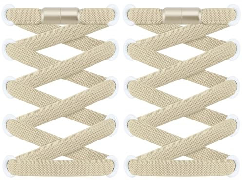 RJ-Sport 2 Paar flache Schnürsenkel ohne Binden - Elastische Schnürsenkel mit Schnellverschluss - Schnellschnürsystem für Einzigartigen Komfort und Starken Halt - mit Metallkapseln (Khaki)