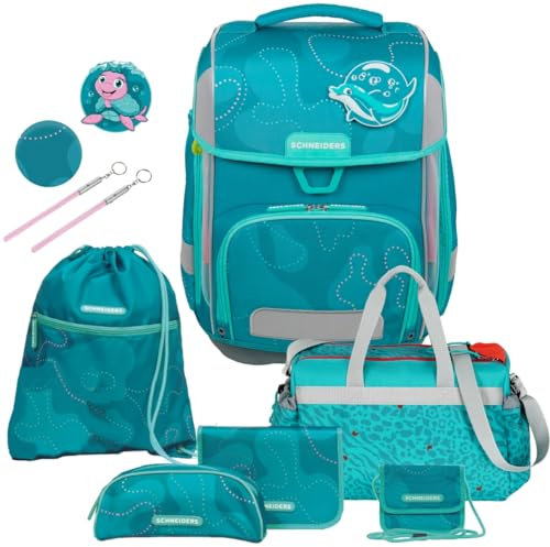 Generisch Schneiders Ergolite Schulranzen-Set für Mädchen (11 teilig mit Sporttasche, Aqua Love)