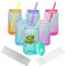 AGH life 6 Pack 16oz Sublimation Glass Cups Blanks with Lids and Straws, Clear Colored Gradient Glass Cans Vertical Stripes, Borosilicate Glass Tumbler, Sublimation Beer Can for Iced Coffee Juice