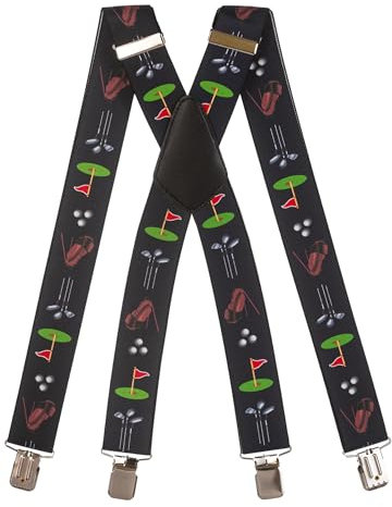 Olata Hosenträger extra starken mit 4 Clips X-Form, Gedruckt Design - 4cm. Golf