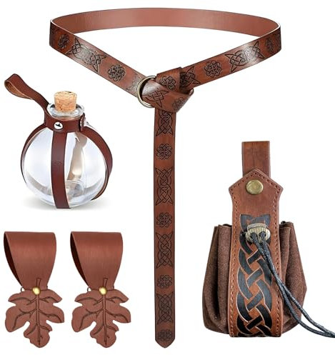 RoserRose Halloween Nekromanten Anzug, Mittelalter Kleidung, mit 250ml Zaubertrank FläSchchen, Mittelalter GüRtel, GüRtelschlaufe, für Cosplay, Zauberer, Hexe KostüM ZubehöR