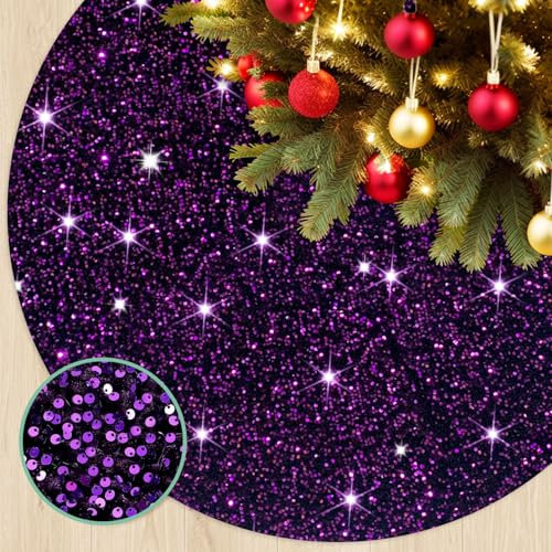 FCSJOST Gonna per albero di Natale, viola, 91 cm, con paillettes, colore viola reale, copertura per albero di Natale, gonna per albero di Natale, decorazione natalizia, per forniture invernali