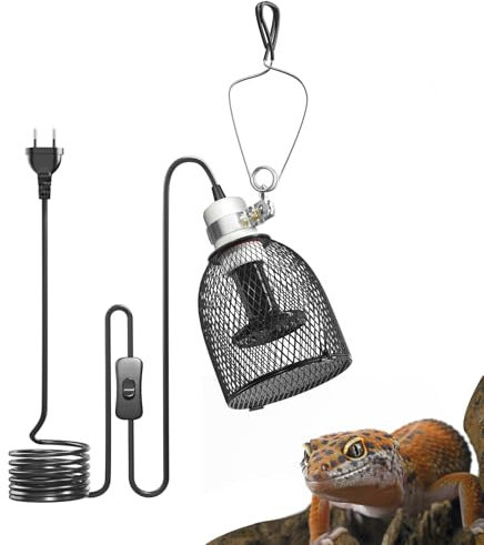 BrightArk Reptilien Wärmelampe mit Schutzkorb, Reptilien Lampenschirm Terrarium Dome Lampenfassung E27 mit 1 Keramik Heizlampe 100W, Max 160w, für Schildkröte, Eidechse, Schlange, Hühner, Vögel