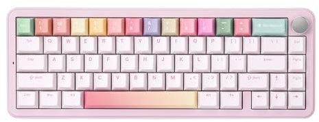 YUNZII B68 Wireless Mechanische Tastatur, Tri-Mode BT5.0/2.4GHz/USB-C Hot Swappable Gasket Cremige Tastatur, RGB Backlit NKRO, Nette Keyboard für Win/Mac (pink, Milk v2 Switch)