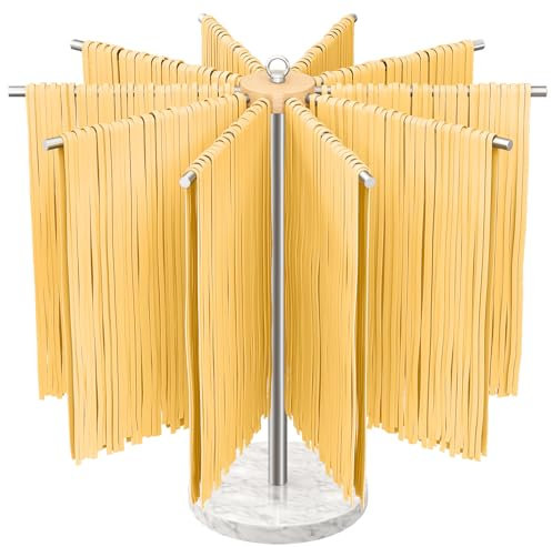 STWWO Stendi Pasta Fresca Essiccatoio per Pasta con 10 Bracci Rimovibili Acciaio Inossidabile 304 Stendipasta Essicatore per Asciugare 2 kg Pasta Spaghetti Tagliatelle Fresca in Casa, Base in marmo