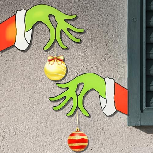 2 Stück Grin Weihnachten Handdekorationen Grin Weihnachtsschmuck Grin Weihnachtsbaum Deko Hängende Ornament Hand des Grin für Weihnachten Tür Fenster Drinnen und Außen