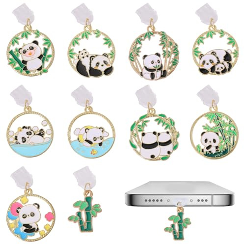 GLOBLELAND 10 Stück USB Typ C Dust Plug Charm Mit Panda Anhängern Aus Emaille Staubstöpsel Staubschutzstecker Anhänger Typ C Staubdichte Stecker Für Mobilgeräte Telefonanschlussschutz