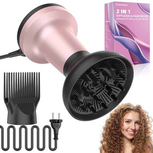 Bartrimber Difusor Pelo Rizado, Secador Pelo Rizado Profesional 2 en 1, 3 Temperaturas/2 Velocidades, 1700-2000W un Secado Rápido, Con Difusor y Peine de Púas Anchas, Iones Negativos, Regalo Mujer