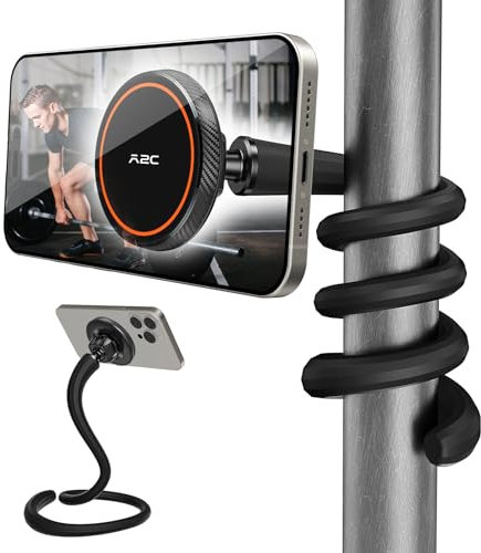 A2C Flexible Gooseneck Phone Holder for iPhone Magsafe, Long Arm Gym Magnetic Phone Holder for Treadmill Peloton, Portable Fitness Home Gym Accessory, Phone Mount for Stroller/Shopping/Golf Cart/Desk