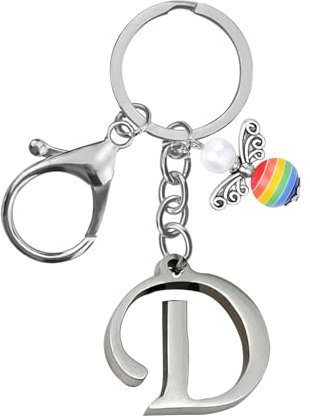 Schlüsselanhänger, Metall Schutzengel Schlüsselanhänger with A-Z Buchstaben,Geschenk Schutzengel Glücksbringer - Süßer Engel mit Herz als Geschenkidee für Freundin (D)