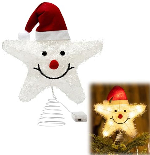 Stella Pupazzo di Neve per Albero di Natale, Puntale Albero Natale Luminoso, Stella Albero Di Natale In Ferro, Stelle Decorazioni per Albero di Natale, Decorazione Natalizia