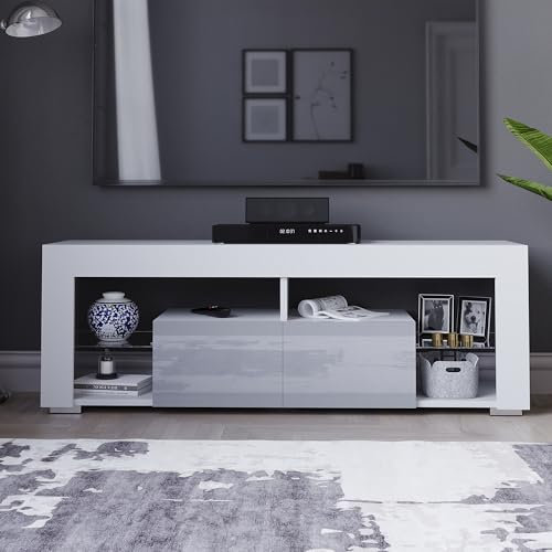 Vida Designs Luna 2 Drawer LED TV Unit, 2 Drawer TV Console Unit TV Entertainment Unit for Living Room Home Furniture (White & Grey)