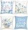 Bonhause 4er Set Kissenbezüge Frühling Blumen 45 x 45 cm Schmetterlinge Blume Blau Dekorative Kissenhülle Zierkissenbezüge für Sofa Schlafzimmer Zuhause Garten Dekoration