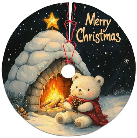 Gonna per albero di Natale a forma di orso festivo, accogliente base per albero di Natale, colore bianco, per decorazioni per la casa e per feste di Natale, 91 cm