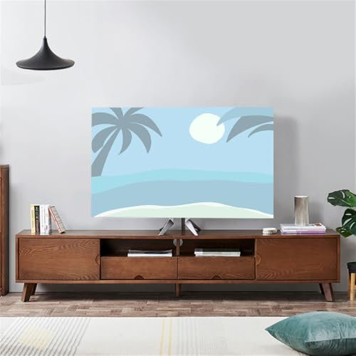 Hiseng TV Protector Cover, Dust-Proof TV/PC Display Protector Screen Cover All-Inclusive Elastic Indoor Living Room Decoration Dust Cover for 32” to 75”Display (32-37inch,Palm Trees 3)