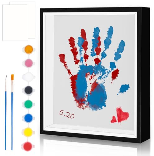 Baby Fussabdruck Set, Bastel-Fotorahmen aus Holz Handabdruck Set, DIY Familien Handabdruck Set, Baby Abdruckset für die Babyparty und Frischgebackene Eltern Kleinkinderzimmer (Schwarz)