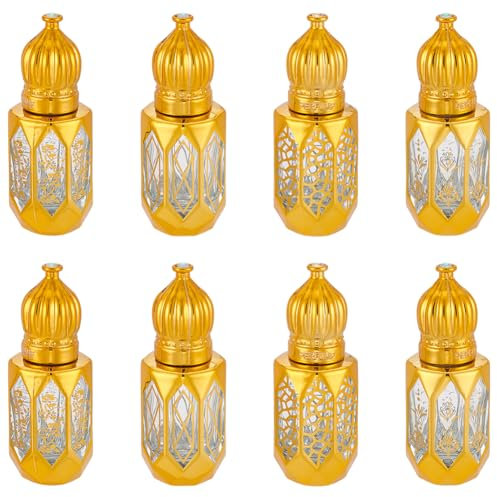WEBEEDY 8 Pcs 4 Styles Essential Oil Roller Bottles, 6ml Glass Roller Ball Bottles for Essential Oils, Golden Perfume Bottles Empty Refillable for Travel Holidays Parties Business Trips Hotels Gift