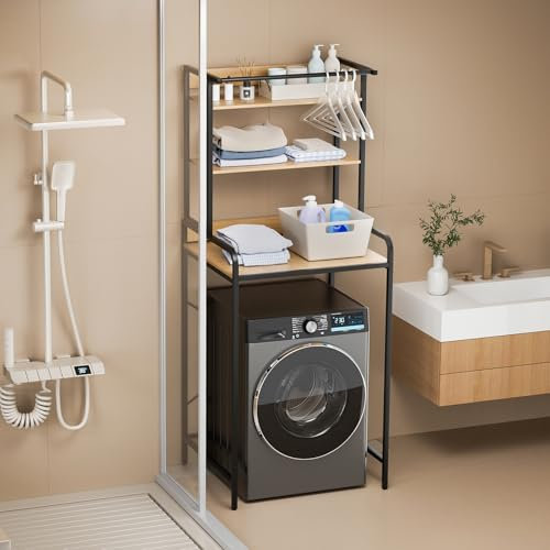 tinysiry Over Toilet Storage Rack, 3-Tier Freestanding Bathroom Organizer with Adjustable Shelves, Above Toilet Shelf Space Saver Shelf Metal Over Washer Dryer Shelf Over Fridge Shelving Unit Black