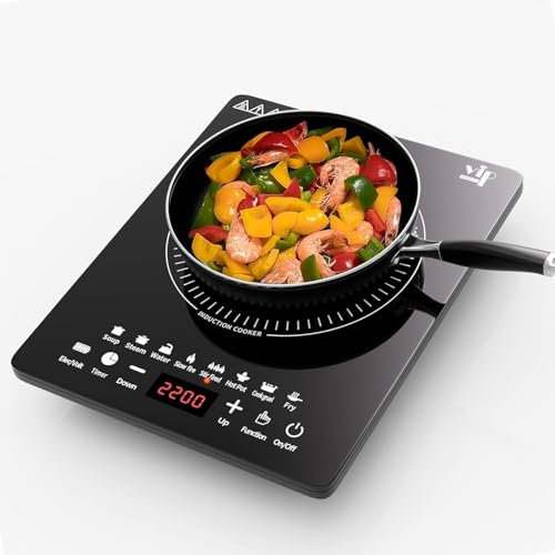 Plaque à induction, 2200W plaque de cuisson induction portable avec fonctionnement silencieux, 8 modes de cuisson tactile avec capteur, brûleur de comptoir multifonction (HD1)