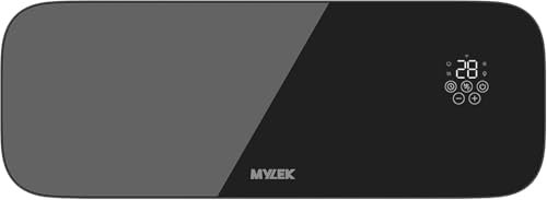 MYLEK Glass Overdoor Air Curtain Heater Fan 2000W, Smart WIFI App Or Remote Control, PTC Ceramic Downflow Over Door Heater, Office, Bathroom, Commercial, 2KW (Black)