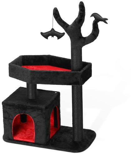 Árbol de gato gótico altura 120 cm árbol escalador multinivel, torre de juegos para gatos, 3 postes de garra, tela de peluche, juegos de apartamento con rascador para gatos de interior