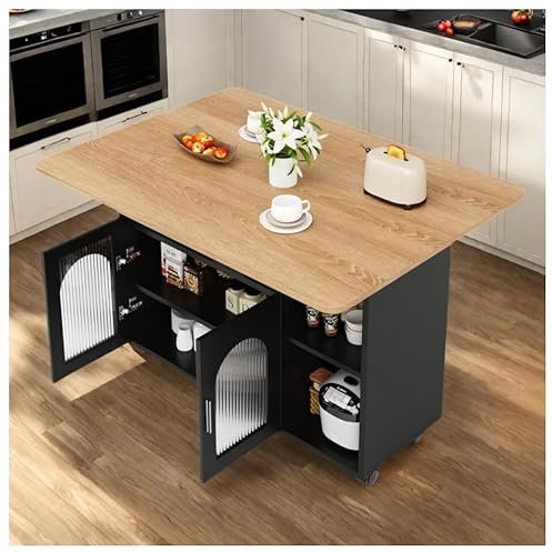 Seyakany - Isla de cocina moderna, armario de cocina, carrito de servicio extraíble armario de aparador, mesa de comedor multifuncional con espacio de almacenamiento, 120 x 30 x 79,5 cm, color negro