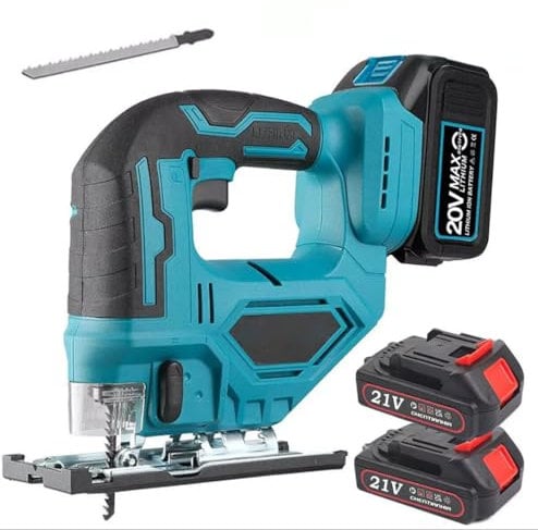 V21 Cordless Jig Saw Kit, Cordless Jig Saw Electric Jigsaw with 21V 2X Li-Ion Battery and Charger + Blade, with Angle Adjustment - 45 Degree Beveled Cuts,