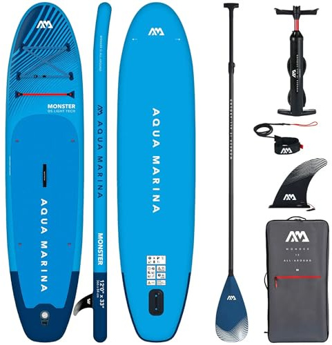 CampSup Aqua Marina Monster 12'0 – Aufblasbares SUP Board Allround für Anfänger – Stand Up Paddle Board Komplettset – Limited Edition Blau