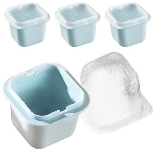 Misaakoeq Moldes De Hielo Para Whisky - Bandeja Para Hielo Con Tapa,4 Unidades De Moldes Reutilizables De Silicón Para Congelador Bebidas Cócteles Whisky Café