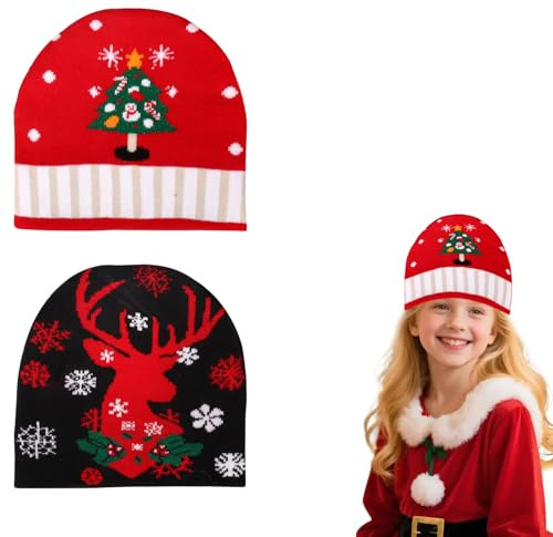 Weihnachtsmütze Winter Strickmütze, Weihnachten Beanie Mütze Unisex Wintermütze, Weihnachtsmützen Plüsch Strickmütze Schneemütze für Männer Frauen Innen Außen Partygeschenk,Party Kostümzubehör (Blau)