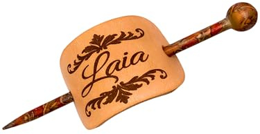 Haarspange Leder mit Holzstab individuell graviert Damen Haarclip Haarschmuck Geschenkidee