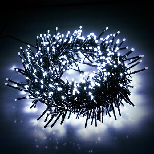 EcoNour Cluster-Lichterkette mit 1000 LEDs – 6 Stunden Leuchtdauer, 8 Lichtmodi, Netzanschluss, wasserdicht, für den Innen- und Außenbereich – 1000 LEDs / 12.5 m Leuchtlänge, Kaltweiß