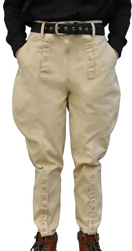 Pantalon d'équitation en coton style militaire de la Seconde Guerre mondiale - Pantalon d'équitation kaki avec fermeture boutonnée sur les jambes
