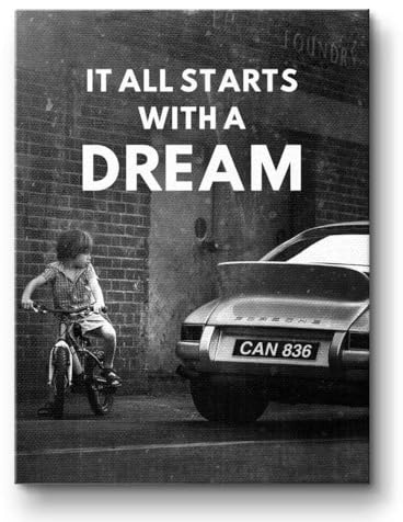 PERSONALISIERBARES Porsche Poster mit WUNSCHKENNZEICHEN | It all starts with a dream | Motivationsbilder | Porsche 911 Poster Auto Bild | Wandbild Büro Deko Office Garage Geschenk Männer Werkstatt
