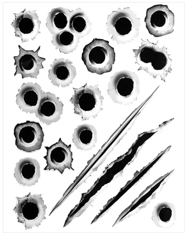 Fkewp 3D Bullet Hole Car Stickers, Simulation Fake Bullet Hole & Scratch Decal Auto Body Sticker, Horrifying Fake Holes Scratch Sticker Car Tattoo Decoration for Bumper Door Window (Style A)