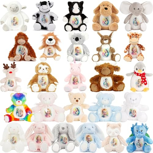 Nashville print factory Kuscheltier mit Foto personalisiert – Plüschtier mit eigenem Bild oder Motiv | Teddy Bedruckt | Geschenk für Kinder Baby und Erwachsene (Regenbogen - Bär)