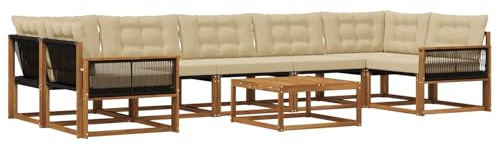 vidaXL Outdoor-Sofagarnitur mit Kissen 8 pcs Natur und Beige, Moderne Garten-Sofaset, wetterfeste Möbel, schicke Kollektion, bequemes Loungesofa für die Terrasse