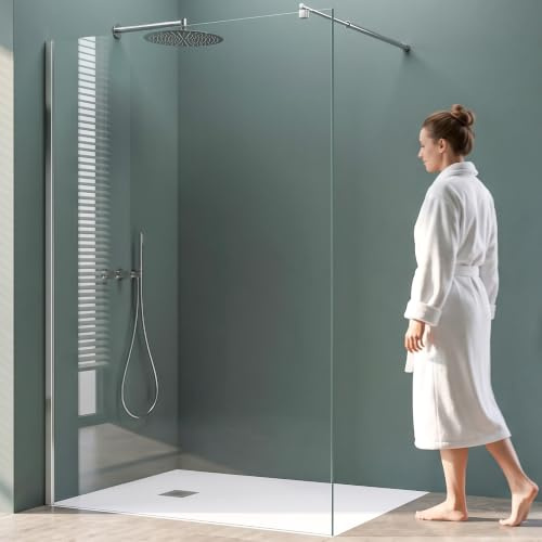 Mai & Mai Paroi de douche 50x200 transparent BR2K pare-douche à l’italienne en verre trempé 10mm easy clean avec stabilisateur rond Bram1