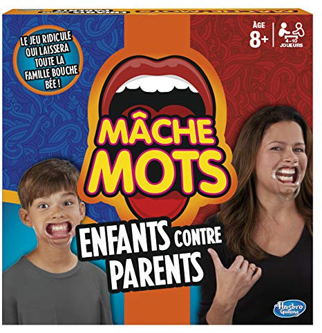 Hasbro Mâche-Mots Enfants Contre Parents, Jeu de Société Drôle et Rapide, Jeu d'Ambiance et de Soirée pour Toute la Famille, dès 8 Ans, Version Française
