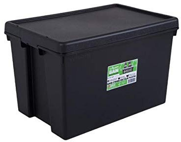 Wham Bam 100% Recycled Super Strong Impact Resistant Black Re-Usable Storage Boxes With Lids 62 Litre 59.5 x 40 x 37cm (1 Box)