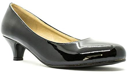 Ladies Womens Low Kitten Heel Work Court Evening Dress Girls Shoes Pumps UK Size 3 4 5 6 7 8 9 10 11 12 (UK11/EU45, Black Patent)