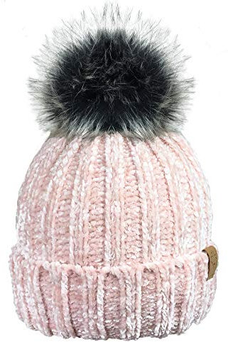 RockJock R80 Damen-Mütze aus weichem Chenille mit wärmendem Teddy-Fleece und abnehmbarem Kunstpelzbommel